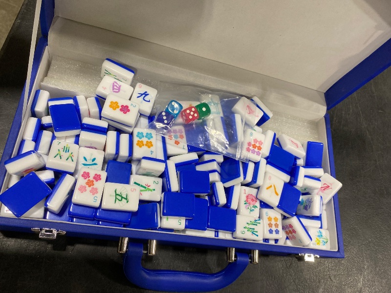 Photo 1 of Soulchen 1.4 Inch Acrylic Blue American Mahjong Set 168 Blossom Numbered Tiles, Tiles Bag and Portable Case Classic Complete Mahjong Set for Adult Collection Gift