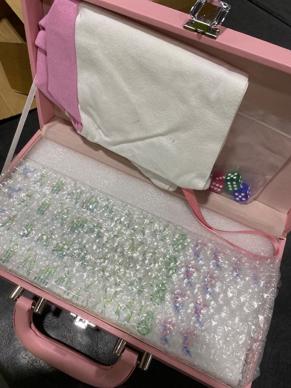 Photo 1 of Soulchen 1.2 Inch Acrylic Pink American Mahjong Set 168 Blossom Numbered Tiles, Tiles Bag and Portable Case Classic Complete Mahjong Set for Adult Collection Gift