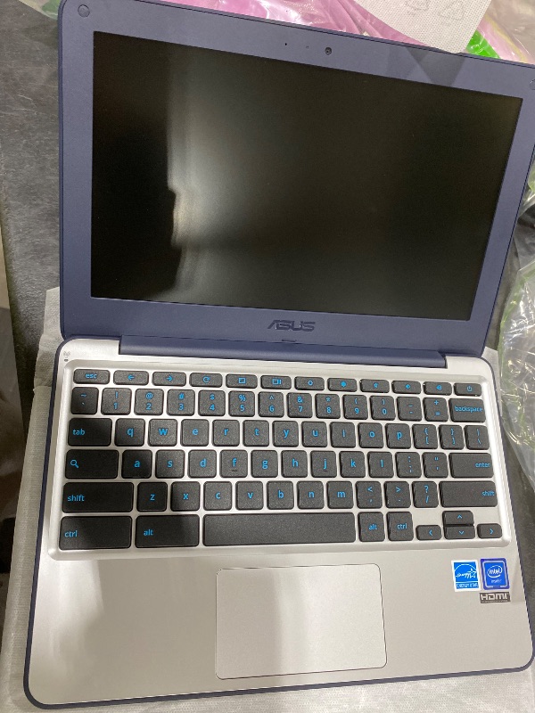 Photo 1 of ASUS Chromebook C202SA-YS02 11.6" Ruggedized and Water Resistant Design with 180 Degree (Intel Celeron 4 GB, 16GB eMMC, Dark Blue, Silver)