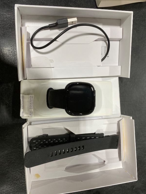 Photo 1 of Fitbit Versa 3 Smartwatch Bundle with Small and Large Bands and Bonus Large Accessory Band Black FB511BKBKL-BNDL