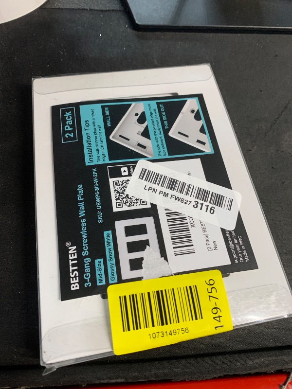 Photo 1 of [2 Pack] BESTTEN 3 Gang Screwless Decorative Wall Plate, Mid-Size H4.88" x W6.74", USWP6 Gloss Snow White, Faceplate Cover for Decorator Receptacle Outlet & Switch