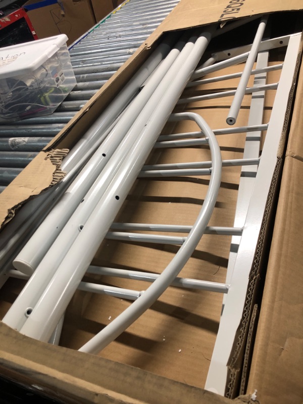 Photo 1 of ***MISSING PARTS*** GarveeHome Loft Bed Twin Size, Heavy Duty Metal Loft Bed Frame with Arched Guardrail and Safety Ladder, Space-Saving, No Box Spring Needed, Modern White
