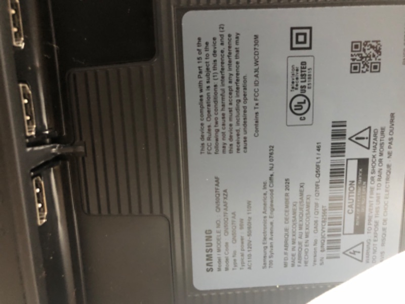 Photo 1 of ***MISSING PARTS*** Samsung 50-Inch Class QLED Q7F Series Samsung Vision AI Smart TV (2025 Model, 50Q7F) Quantum HDR, Object Tracking Sound Lite, Q4 AI Gen1 Processor, 4K upscaling, Gaming Hub, Alexa Built-in