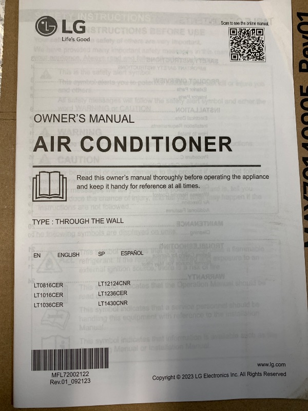 Photo 1 of ****OPENED FOR INSPECTION*** LG 11,800 BTU Through the Wall Air Conditioner, 230/208V, Cools up to 440 Sq. Ft. for Bedroom, Living Room, Apartment, with Remote, 3 Cool & Fan Speeds, Wall AC Unit, White