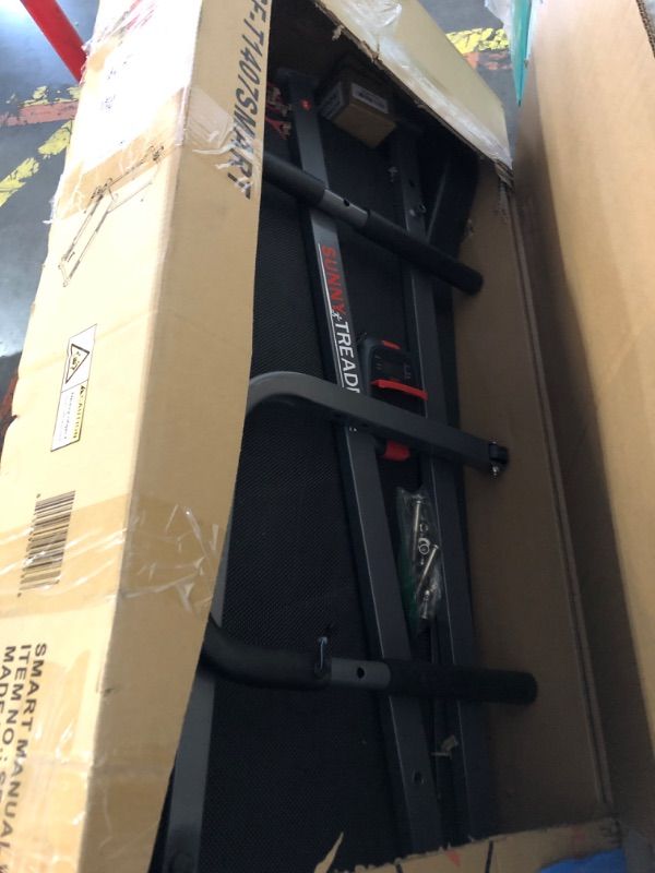 Photo 1 of ***MISSING HARDWARE***
Sunny Health & Fitness Smart Manual Walking Treadmill, 300 LB Weight Capacity, Non-Electric, Fixed Incline, Compact & Foldable, Digital Monitor, Bluetooth Connection with SunnyFit App - SF-T1407SMART