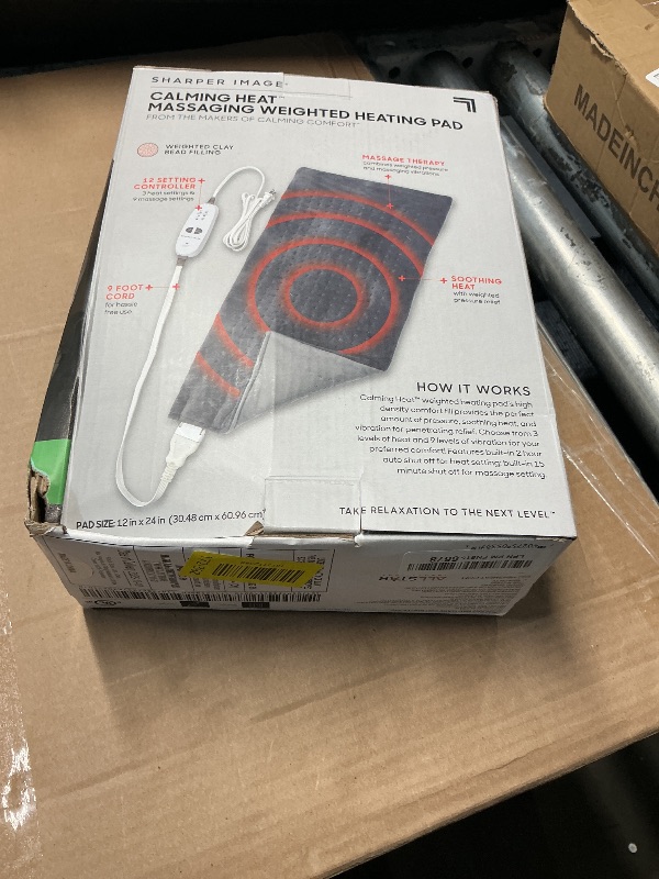 Photo 1 of ***DAMAGED - SEE NOTES/PICTURES*** Calming Heat Massaging Vibrations Weighted Heating Pad by Sharper Image | Auto Shut-Off Feature, Gift for Holidays, Women & Men | 3 Heat, 9 Massage, 12” x 24”, 4 lbs
