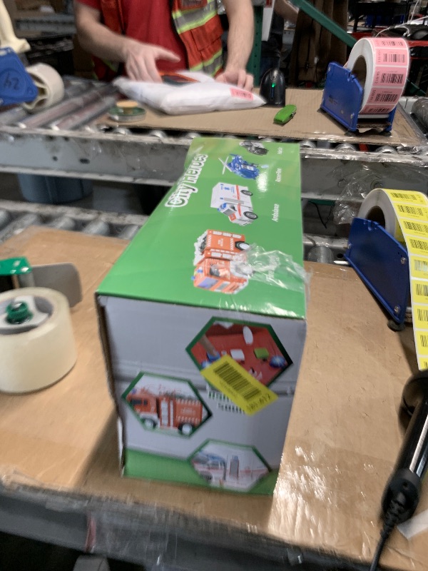 Photo 1 of ***MISSING PARTS***
JOYIN 4 Packs Emergency Vehicle Toy Playsets, Friction Powered Vehicles with Light and Sound, Including Fire Truck, Ambulance, Play Police Car and Helicopter, Toddler Kids Boys Gifts