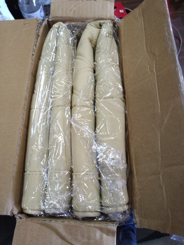 Photo 1 of 2 Pack Leather Front Car Seat Cover Bottom Car Seat, Anti-Slip and Full Wrap Driver Car Seat Protectors with Storage Pocket, Luxury Waterproof Bottom Auto Seat Cushion for Most Vehicles(Yellow Beige)