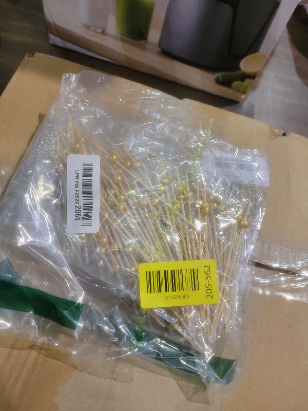 Photo 1 of 200 Pcs Cocktail Picks, 4.7 Inch Toothpicks for Appetizers, Bamboo Cocktail Sticks Skewers for Drinks, Desserts, Charcuterie, Wedding Party Fancy Toothpicks, Gold Pearl Mini Food Picks Decorative