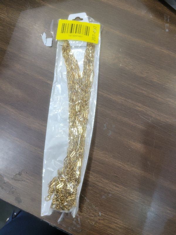 Photo 1 of 10PCS Gold Paperclip Chains Necklace Bulk 3MM 24 Inches 18K Gold PVD Plated Stainless Steel Finished Paperclip Link Chain Bulk forJewelry Making