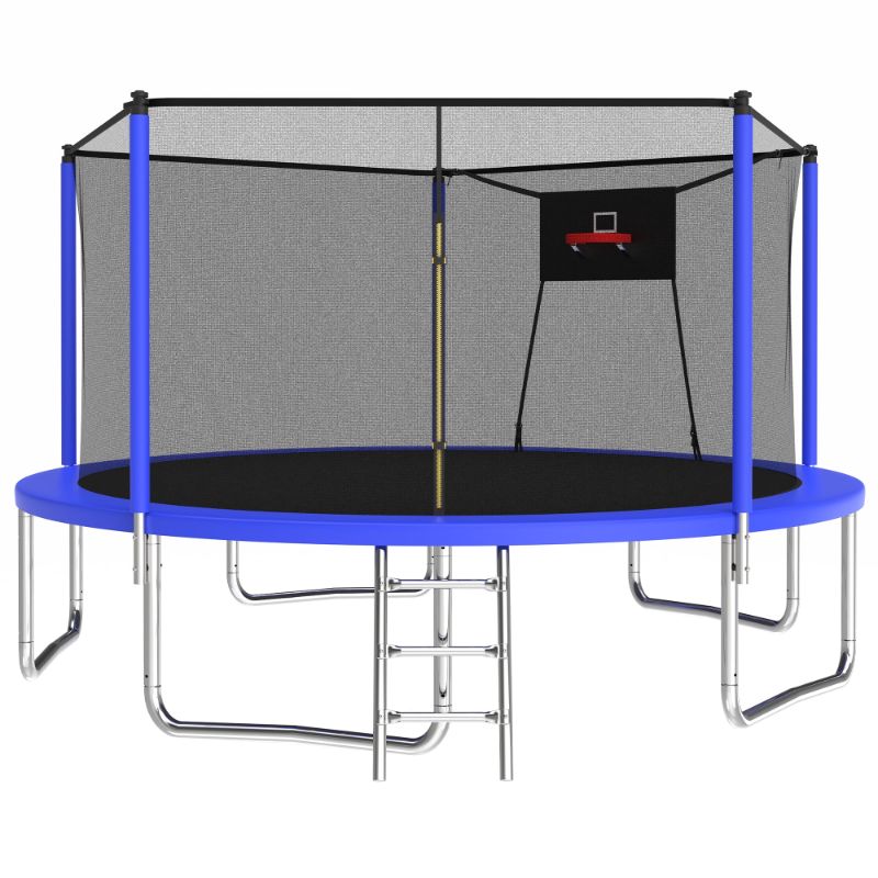 Photo 1 of 
Leumius 14ft Trampoline with Basketball Hoop,Outdoor Trampoline with with Enclosure Net,Heavy-Duty Backyard Trampoline for Adults and Kids,Blue

