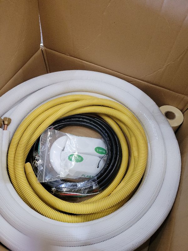 Photo 1 of 16ft Length Mini Split Line Set,1/4" 1/2" OD Copper Pipes Tubing and 3/8 White PE Thickened Insulated Coil with Flared Nuts for Mini Split Air Conditioner HVAC or Heat Pump System. (16Ft(1/4+1/2))