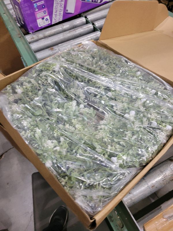 Photo 1 of 26'' Large Eucalyptus Wreath for Front Door, Porch- Artificial Eucalyptus and Lavender with Babys Breath Flowers Wreath for Home, Farmhouse Wall Decor- Spring, Summer, Fall, All Seasons (White-Green)