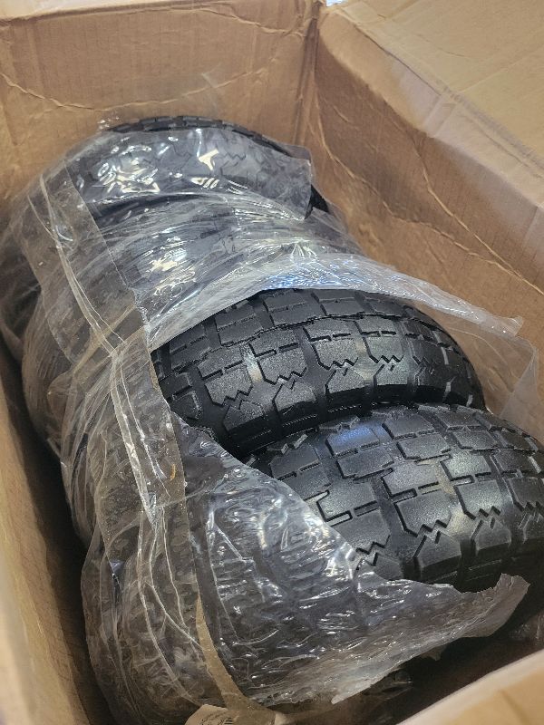 Photo 1 of ?UPGRADED?4.10/3.50-4 Tire and Wheel Flat Free, 10 Inch Solid Rubber Tire with 5/8”Axle Bore Hole and Double Sealed Bearings, for Dolly Wheels/Hand Truck Wheels/Dump Cart?4 Pack