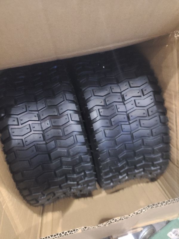 Photo 1 of 15x6.00-6 Lawn Mower Tire and Inner Tube Set 2 Pack TR-13 Straight Valve Stem Natural Rubber 4 Ply with Tube 400 lbs Capacity Replacement Riding Mower Front Wheel Assembly