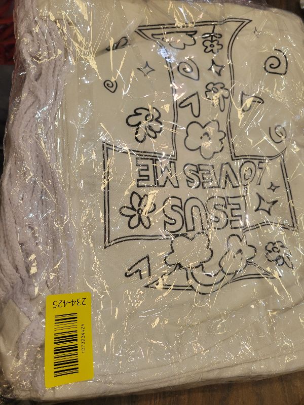 Photo 1 of 12 Pcs Color Your Own Jesus Loves Me Christian Gift Bags, Canvas Drawstring Bags Religious DIY Christian Gifts Bulk, Easter Basket Stuffers Coloring Crosses Backpack Cinch Bag for Sunday School Favor