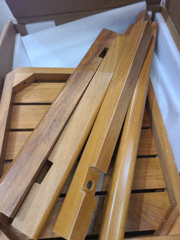 Photo 1 of 14" Teak Shower Stool with Storage Shelf, Non-Slip Waterproof Wooden Shower Chair, Compact Bathroom Bench and Shower Seat for Tub or Indoor Use, Ideal for Elderly, Recovery and Everyday Use