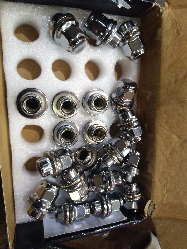 Photo 1 of 20 Pcs Chrome Closed End Mag Style Lug Nuts 12x1.5 Lug Nuts with Washer 13/16" (21mm) Hex Compatible with Toyota Corolla Camry Tacoma Lexus