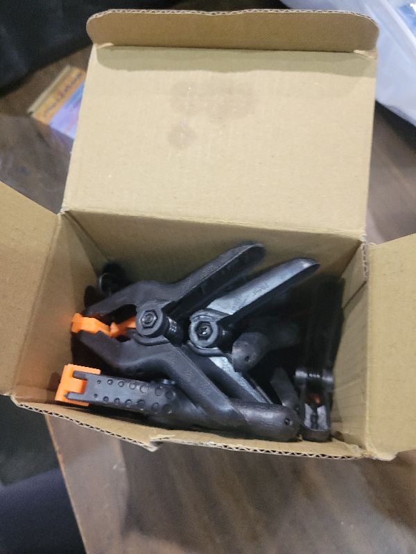 Photo 1 of 12 Pack Plastic Spring Clamps, 3.5inch Small Heavy Duty Clips for Crafts, Backdrop Stand, Woodworking, Photography Studios (Black)