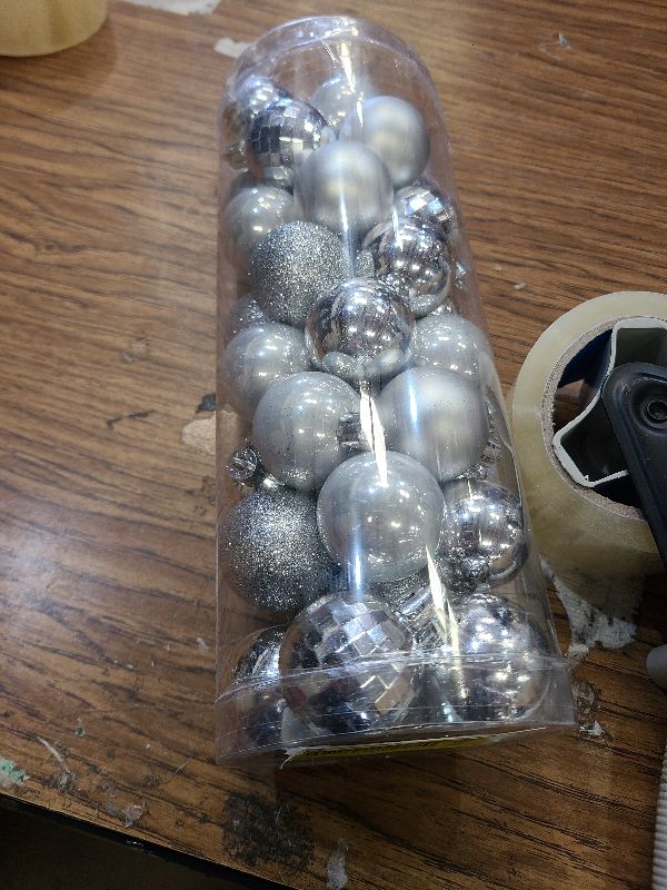 View 2 of 1.57" Silver Christmas Balls Ornaments 40 Pcs Shatterproof Christmas Ornaments Set Small Halloween Silver Ornament for Xmas Tree Holiday Party