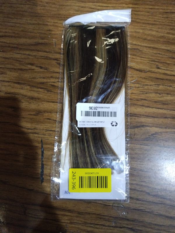 Photo 1 of 2 Pcs Short Hair Extensions, Clip in Extensions Human Hair for Women Adding Volume 8 Inch Medium Brown and Honey Blonde