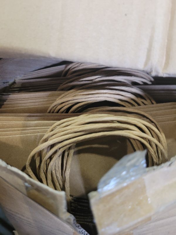 Photo 1 of 100 Pack 8x4.75x10 Inch Medium Brown Paper Bags with Handles Bulk, Joybe Kraft Paper Gift Bags for Birthday Party Favors Grocery Retail Shopping Business Goody Craft Blank Sacks (Plain Natural 100pcs)