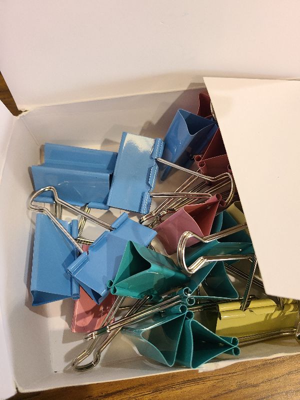 Photo 1 of 2 Inch Extra Large Binder Clips (24 Pack), Assorted Colors, Colored Jumbo Paper Clips, Big Paper Clamps, Binder Clips Large Size for Home, School and Office Supplies