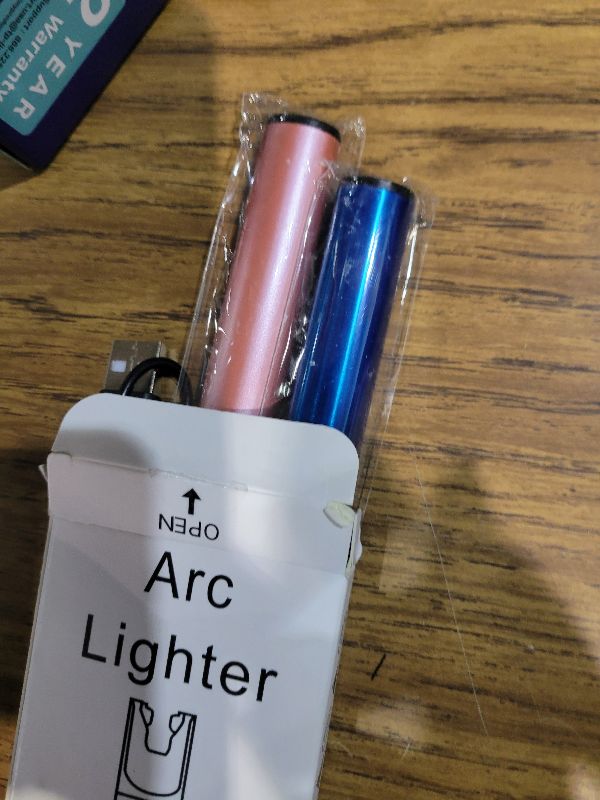 Photo 1 of 2 Pack Electric Candle Lighter USB Rechargeable Lighters Windproof Plasma Arc Lighters Flameless Type C Long Lighter with Safety Switch for BBQ Camping Birthday Fireworks(Pink+Blue)