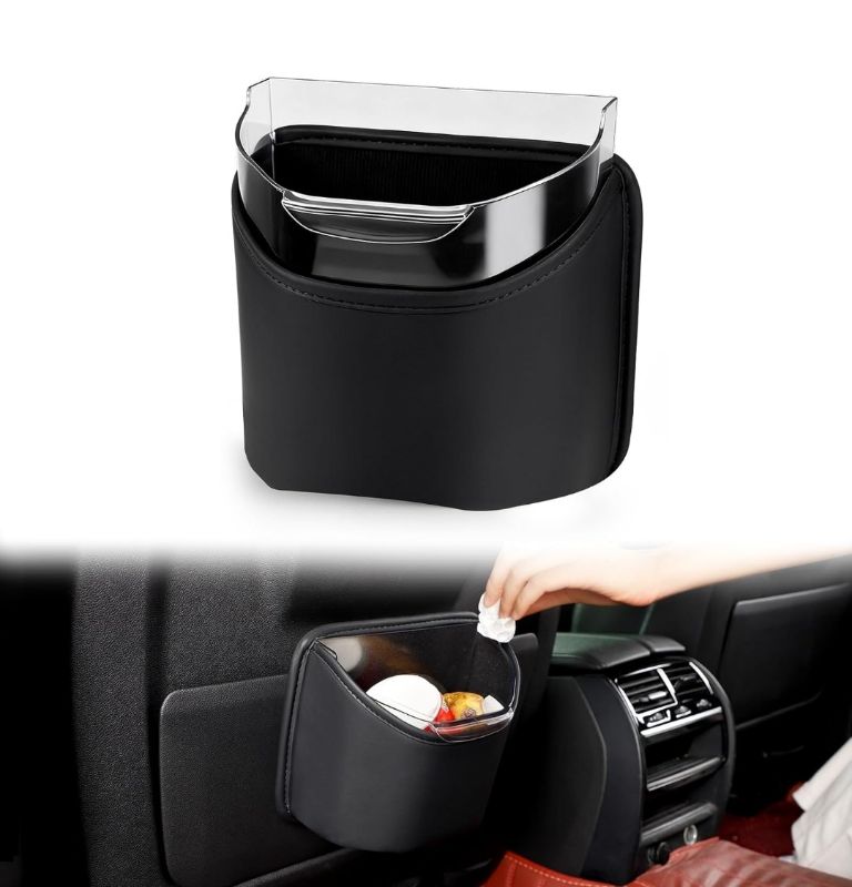 Photo 1 of 1797 Car Trash Can for Back Seat, Automotive Garbage Bin Clip on Front Seat Back, PU Leather with Leakproof Removable Plastic Liner, 0.42 Gallon Capacity for Small Trash
