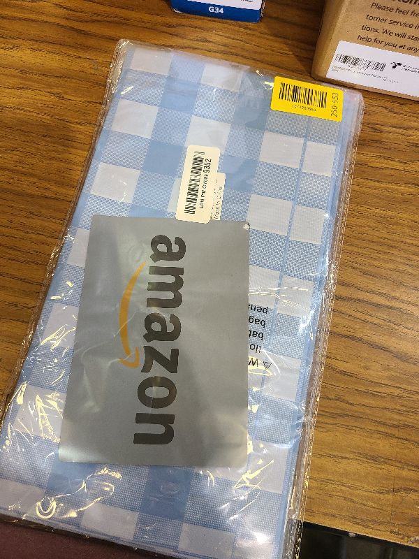 Photo 1 of 2 Pack Light Blue Gingham Tablecloth Rectangular Pale Blue and White Checkered Tablecloths Disposable Plastic Plaid Table Cover for Parties, Outdoor Picnic, Birthday, Wedding, Camping 54 × 108 Inch