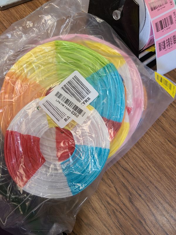 Photo 1 of 15-Pack Beach Ball Paper Lanterns – Colorful Hanging Decorations with Ribbon & Frames for Pool Party, Summer Luau, Outdoor Birthday
