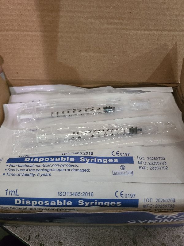 Photo 1 of 50 Pcs 1ml Syringes with Caps Oral Dispenser Individually Sterile Warpped for Medicine Dropper, Colostrum Collect Feeding Pets, Liquid