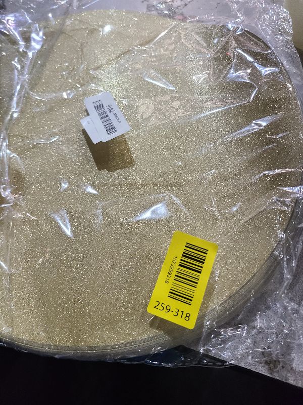Photo 1 of 100PCS Light Gold Paper Placemats Disposable 13.4 Inch Shiny Golden Place Mats Round Decorative Glitter Table Mats for Birthday Wedding Party Sparkle Dining Tableware