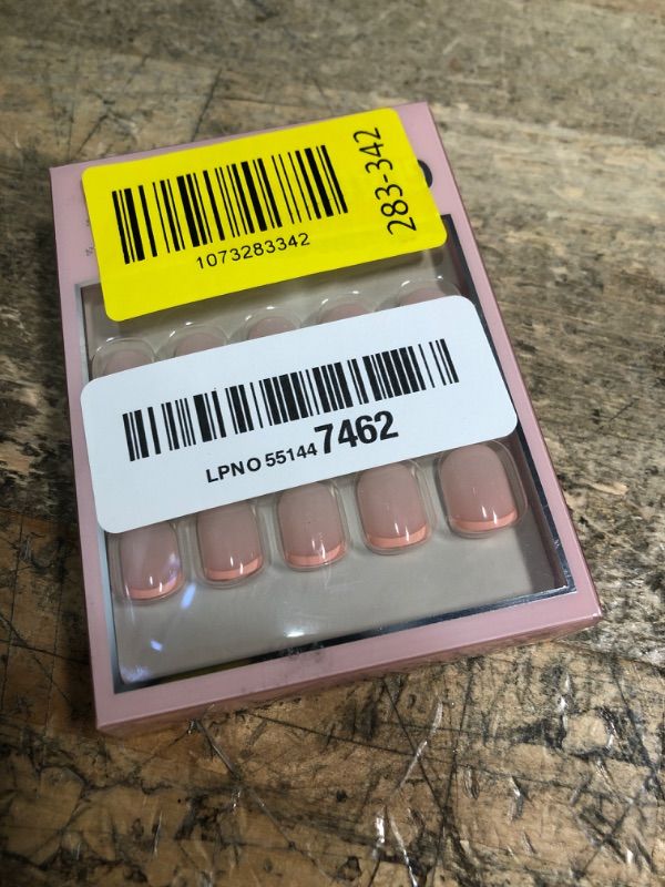 Photo 1 of 10pcs Solid Color Press on Nails Short Square Fake Nails Natural Nude Full Cover Pink French Tip Stick on Nail Art False Nail Handmade Thicked Acrylic Nails (S)