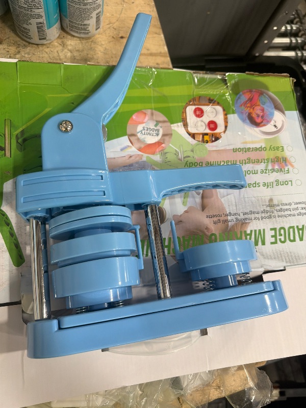 Photo 1 of **MISSING ACCESSORIES**Goodcrafter Fridge Magnet Button Maker Machine,2-in-1 Fridge Magnet & Button Maker Machine, 50mm/1.97 inch Square Magnets Badge Maker Machine with 550 Free Parts (Includes 50 Pins)