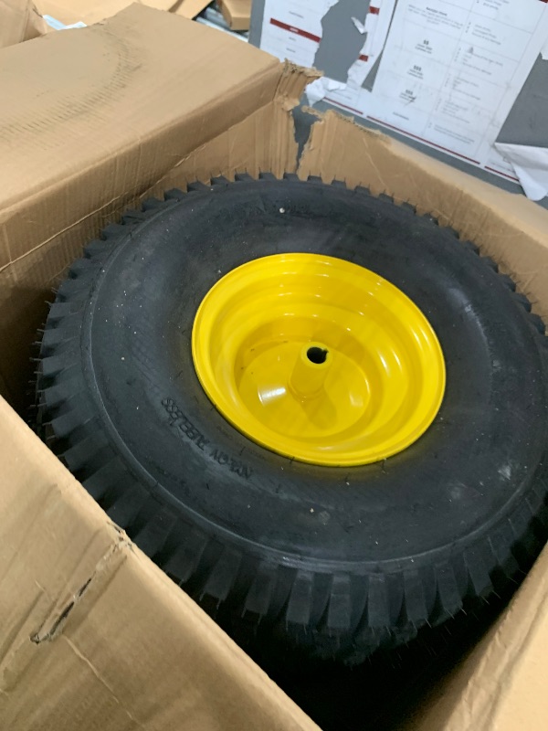 Photo 1 of (2-Pack) 20x8.00-8 Rear Tire and Wheel Assemblies - 4 Ply Tubeless Tire Compatible Replacement for Riding Lawn Mowers - 3/4" Borehole, 3.5" Offset Hub and 3/16" Keyway