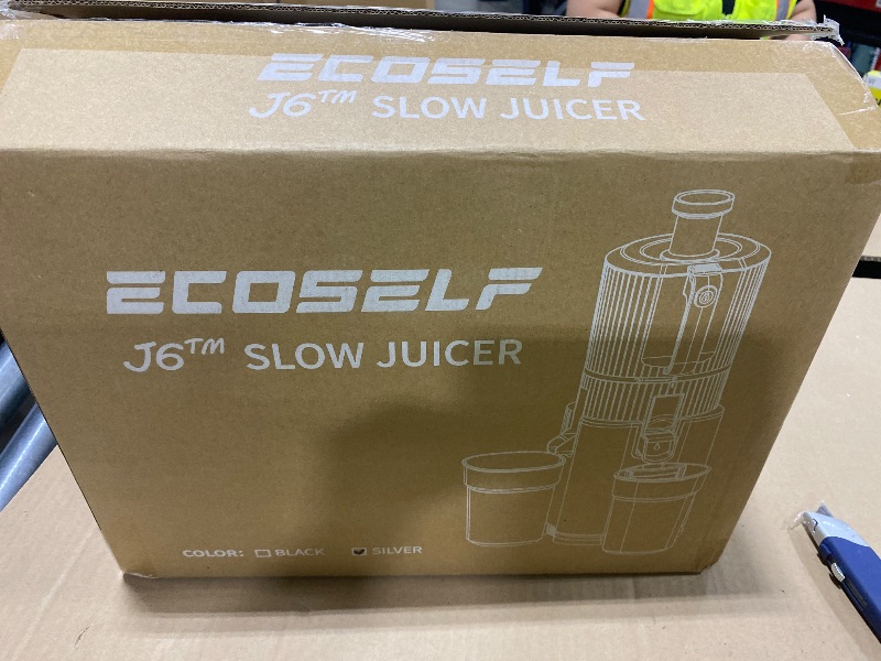Photo 1 of ECOSELF Cold Press Juicer with 3 Filters (For Juice/Sorbet/Nut Milk), Juicer Machines With Wide Mouth Hopper, Self Feeding & Hands-Free Design, Juicer for Family Party, With Pusher, Light Gray