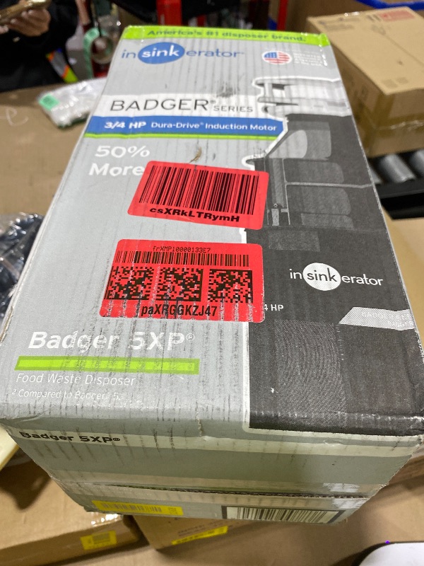 Photo 1 of InSinkErator Badger 5XP Garbage Disposal, Standard Series 3/4 HP Continuous Feed Food Waste Disposer, Black / Stainless