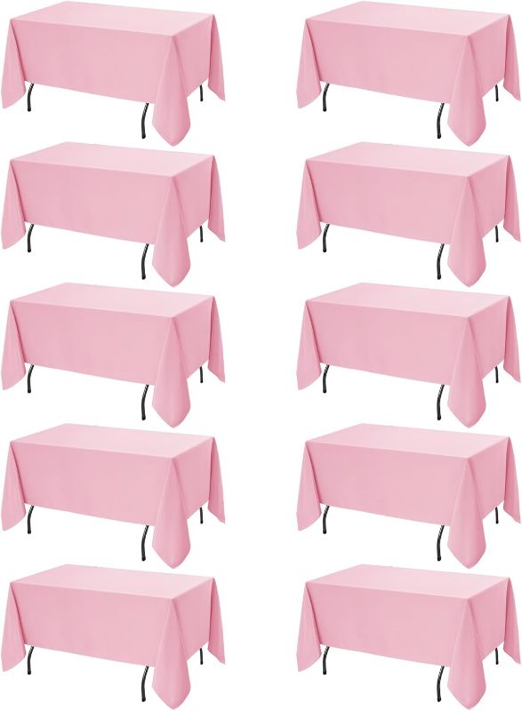 Photo 1 of Dailyset 10-Pack Pink Tablecloths for Rectangle Tables, 60 x 120 Inches, Stain-Resistant Polyester Fabric for 6 Foot Tables - Washable Table Covers for Weddings, Banquets, Birthday Parties, Events