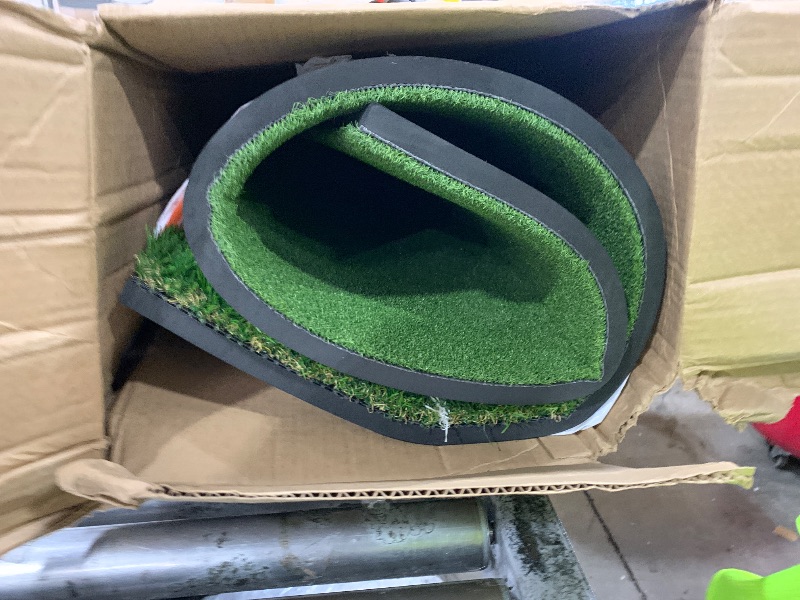 Photo 1 of KQUIXOTIC Dual-Turf 5x5ft Golf Hitting Mat, Built-in Ball Tray, Alignment Aid, Golf Mat Practice Outdoor & Indoor, Driving Chipping Putting in Backyard Garage Basement, Gift for Men Dad Golfer+