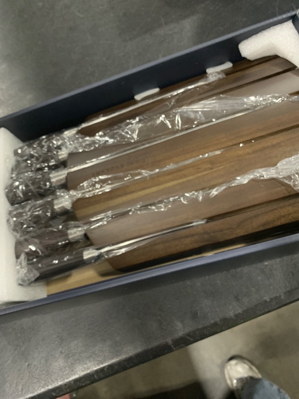 Photo 1 of SYOKAMI Knife Set 7 Piece Japanese Style Kitchen Knife Set With Foldable Magnetic Acacia Wood Block Sharp High Carbon Stainless Steel Knives Set for Kitchen with Anti-slip Handle, Gift for Mom