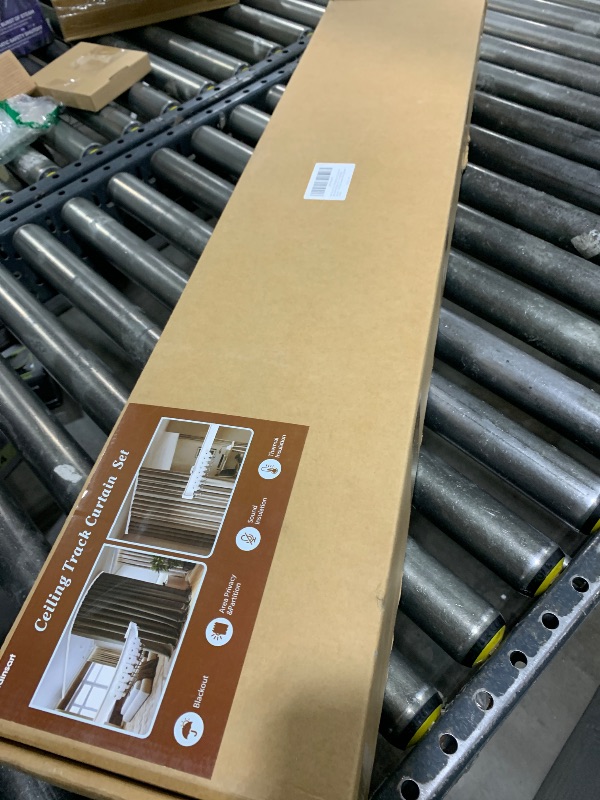 Photo 1 of  Room Divider Ceiling Mounted Curtains Track Sets Extra Wide Blackout Curtain Flexible Tracks for Bedroom Privacy Partition Separator, 1 Panel Grey Drape and White Rail, W8.3 x H7ft 