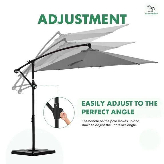Photo 1 of Gianna 10ft Offset Hanging Outdoor Patio Umbrella with Base Stand Rotate and Tilt, 8 Ribs, UV Protection for Pool Garden Backyard Market, Gray