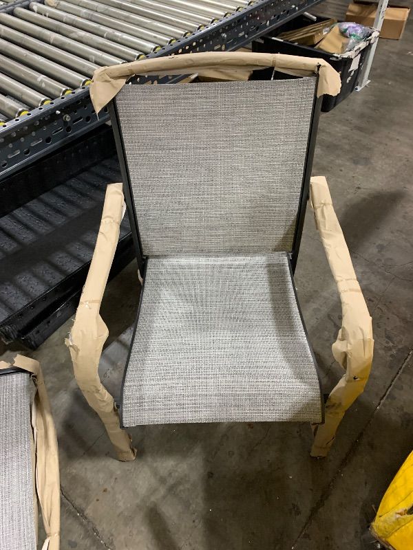 Photo 1 of Hanover Foxhill Stackable Gunmetal Aluminum Frame Stationary Dining Chair with Gray Sling Seat
