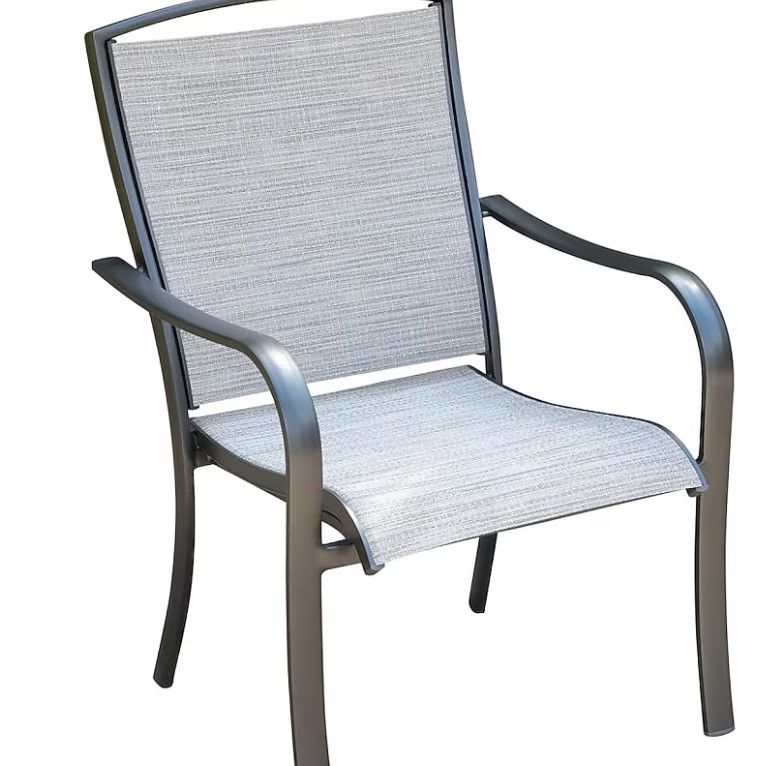 Photo 1 of Hanover Foxhill Stackable Gunmetal Aluminum Frame Stationary Dining Chair with Gray Sling Seat

