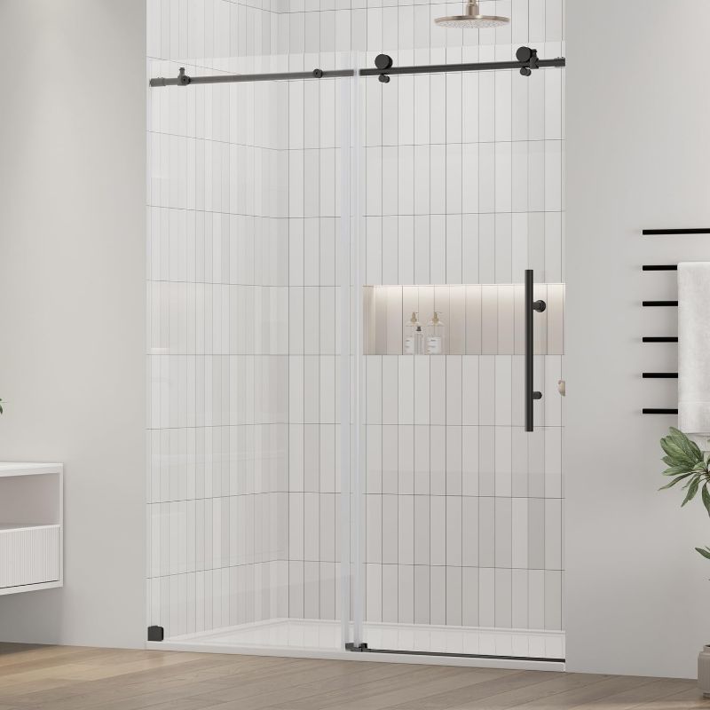 Photo 1 of DELAVIN 56-59" W x 72" H Frameless Glass Shower Door, Smooth Sliding Shower Doors with 5/16" Tempered Ultra-Clear Glass, Matte Black Shower Door with Stainless Steel Hardware, Reversible Installation