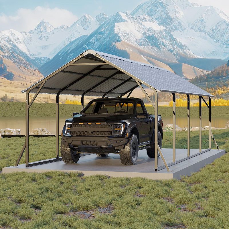 Photo 1 of Garvee 11'x20'x9' Vertical Roof Metal Carport, Heavy Duty Steel Car Ports for All-Weather, for Full-Size Pickup Trucks, Boats, and Tractors 3 Box Set