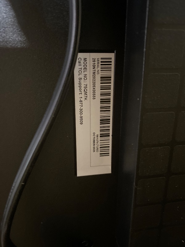Photo 1 of FOR PARTS ONLY - TCL 75 Inch Class QM7K Series | Mini LED QLED 4K HDR | 75QM7K, 2025 Model | 120HZ-144HZ Anti Reflective Screen Smart Google TV Dolby Atmos Onkyo Audio | Voice Remote Alexa Gaming Streaming Television