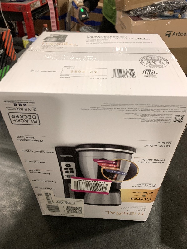 Photo 1 of BLACK+DECKER 12 Cup Thermal Programmable Coffee Maker with Brew Strength and VORTEX Technology, Black/Steel, CM2046S