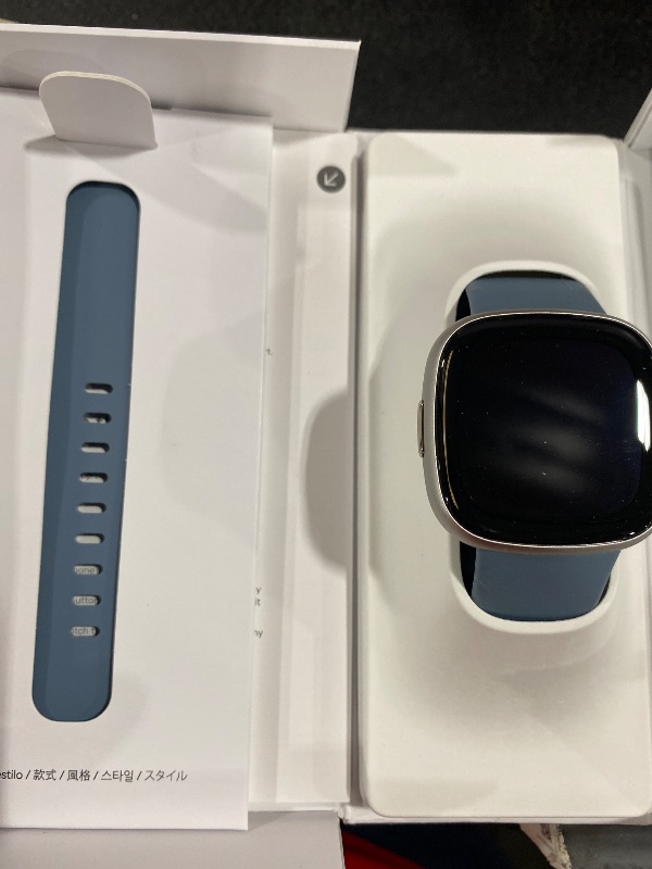 Photo 1 of Fitbit Versa 4 Fitness Smartwatch with Daily Readiness, GPS, 24/7 Heart Rate, 40+ Exercise Modes, Sleep Tracking and more, Waterfall Blue/Platinum, One Size (S & L Bands Included)
